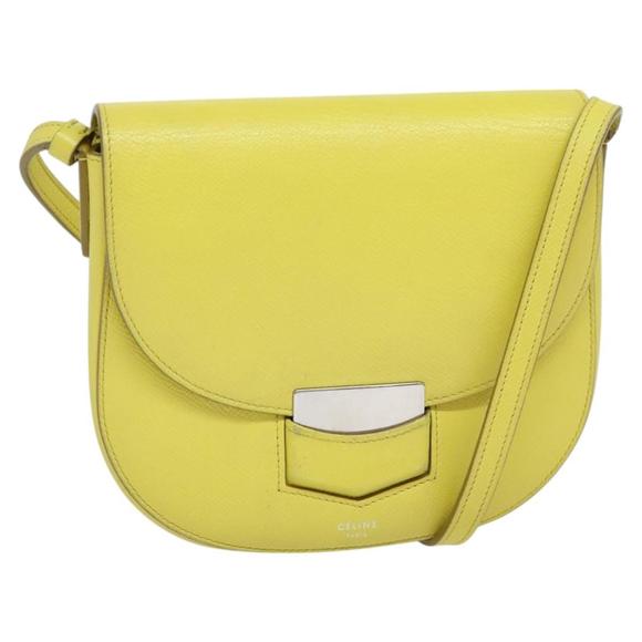 CELINE Shoulder Bag Leather Yellow Auth BD1446 - Picture 1 of 16